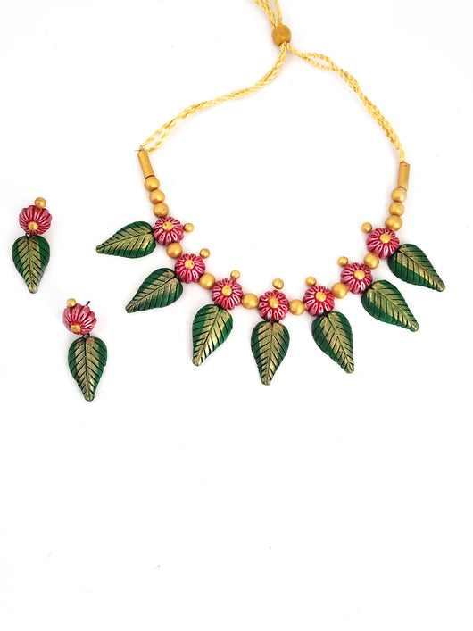 Exclusive Handcrafted  Flower & Leaf Terracotta  Jewellery Set