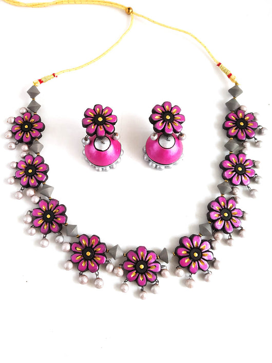 Exclusive Handcrafted Floral Terracotta  Jewellery Set