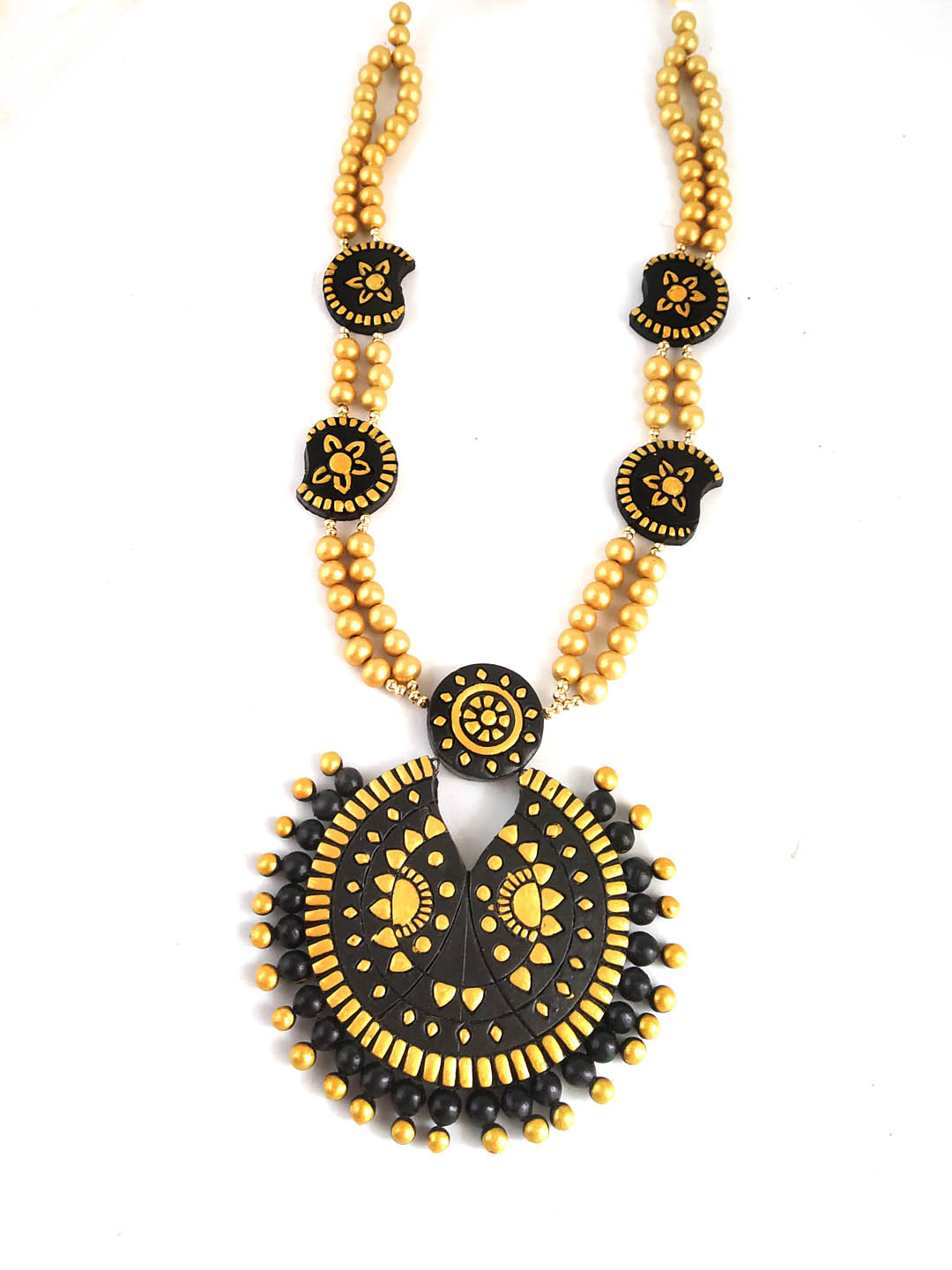 Exclusive Handcrafted Black & Golden Long Terracotta  Jewellery Set