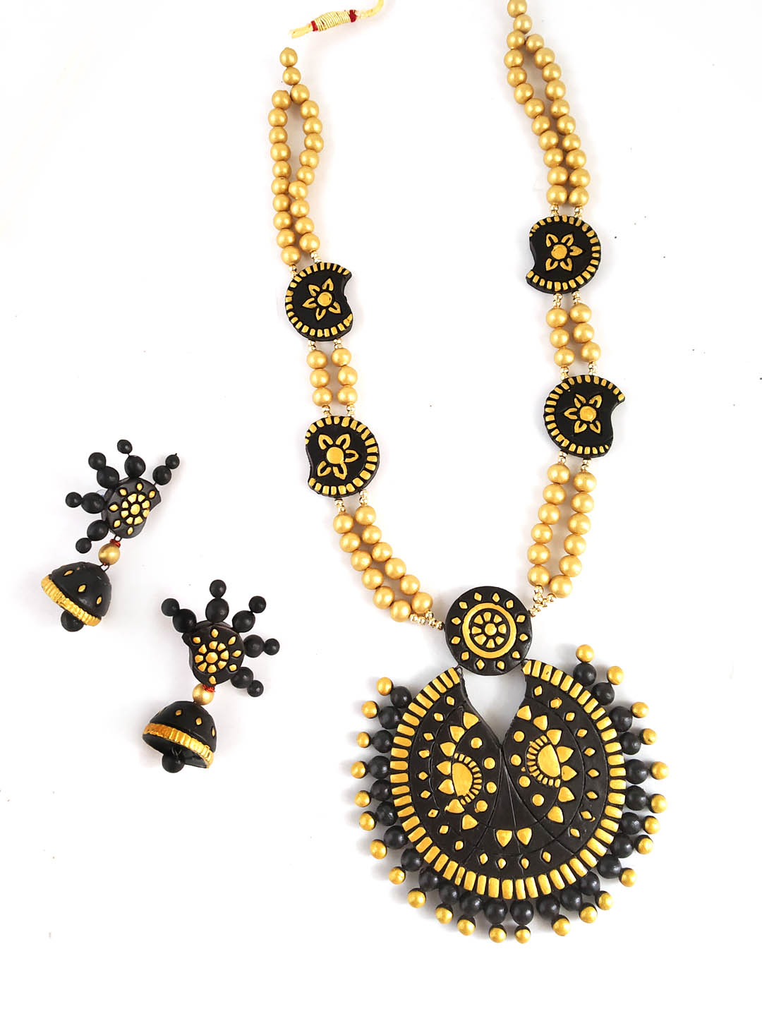 Exclusive Handcrafted Black & Golden Long Terracotta  Jewellery Set