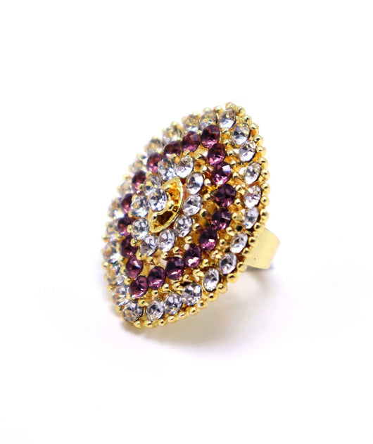 Gold Plated Stone Studded Adjustable Finger Ring