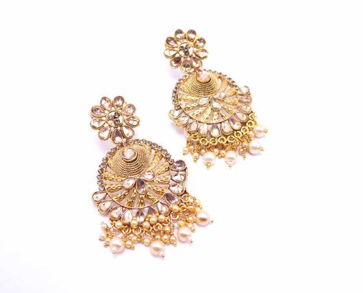 Gold Toned Pearl Earrings and Maang Tika Set for Women - ManMarzi
