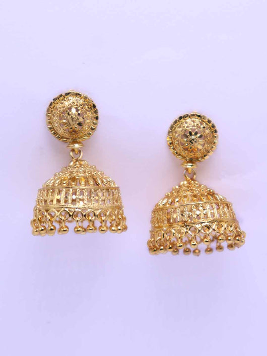 Gold Plated beaded Jhumka Earring - ManMarzi