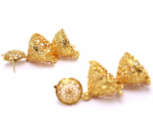 Beaded Layered Gold Plated Jhumka Earring - ManMarzi