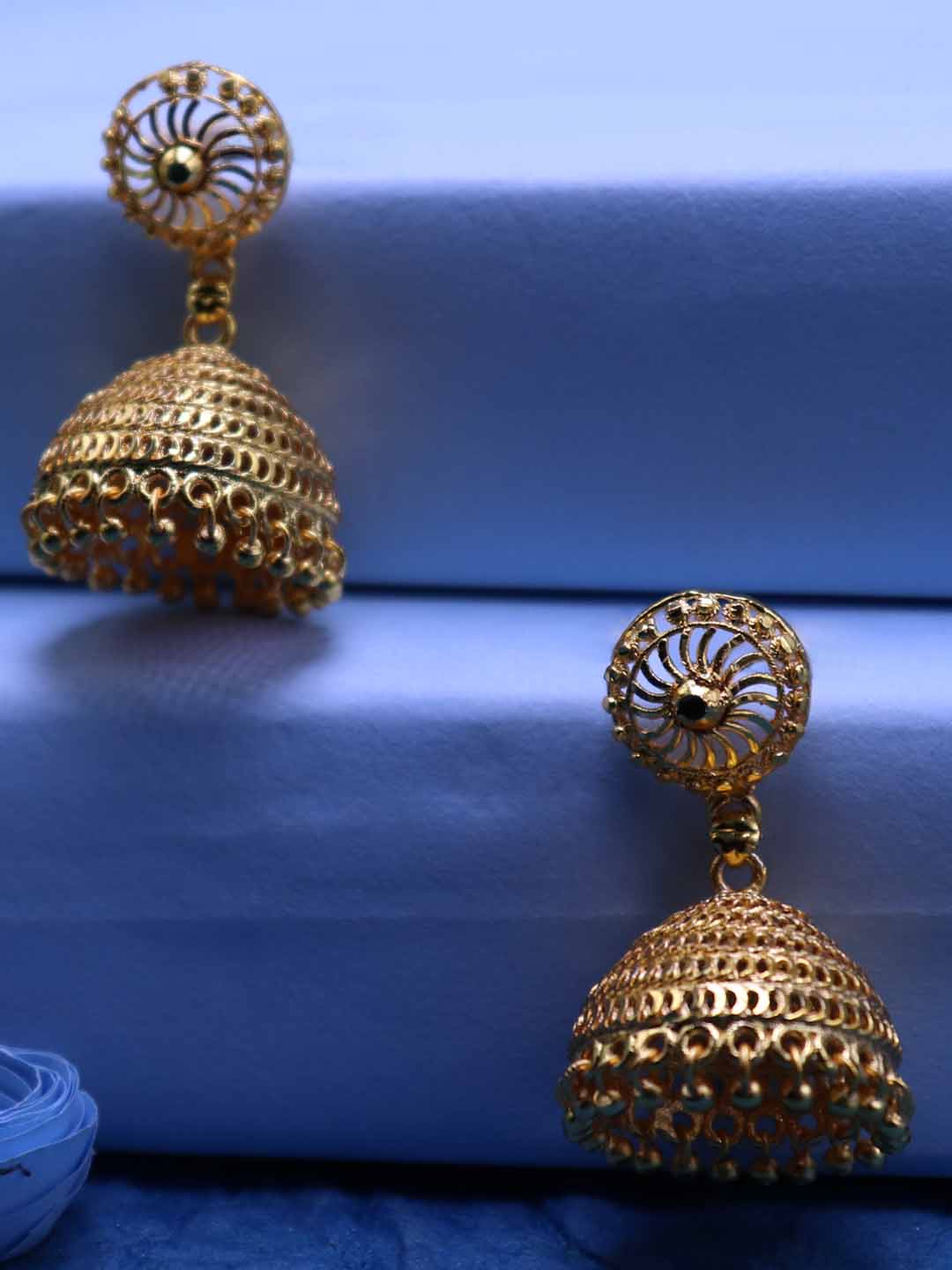 Gold Plated beaded Jhumka Earring - ManMarzi