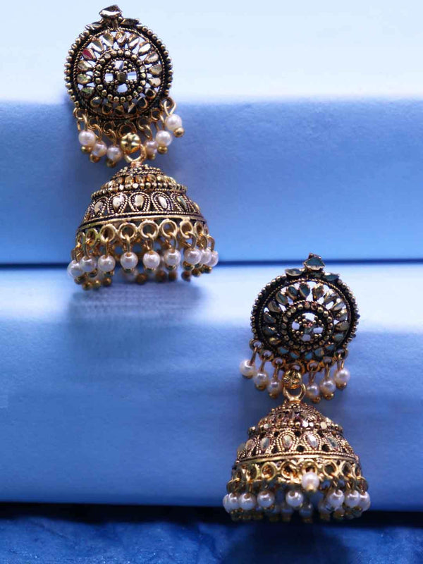Adorable Gold Toned Domed-Shaped Jhumka Earring - ManMarzi