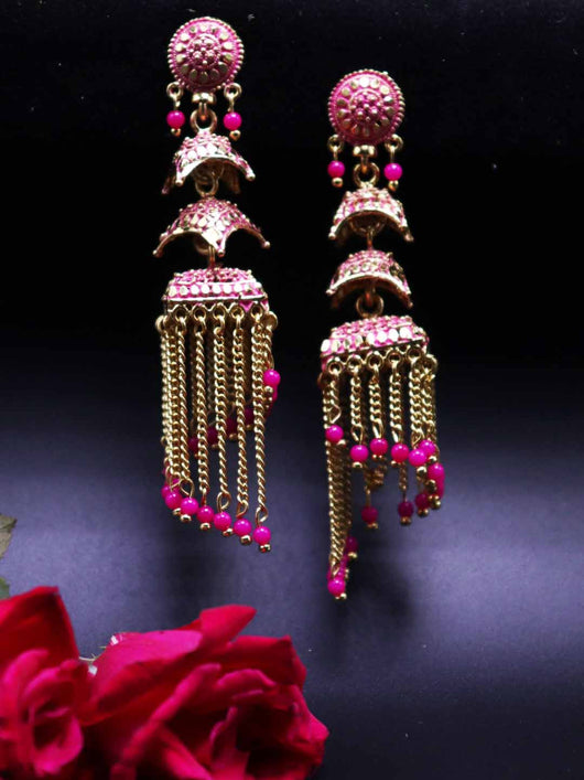 Gold Plated Multi Layered Jhumka Earrings