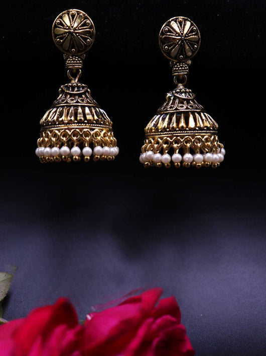 Gold Plated Domed-Shaped Jhumka Earrings - ManMarzi