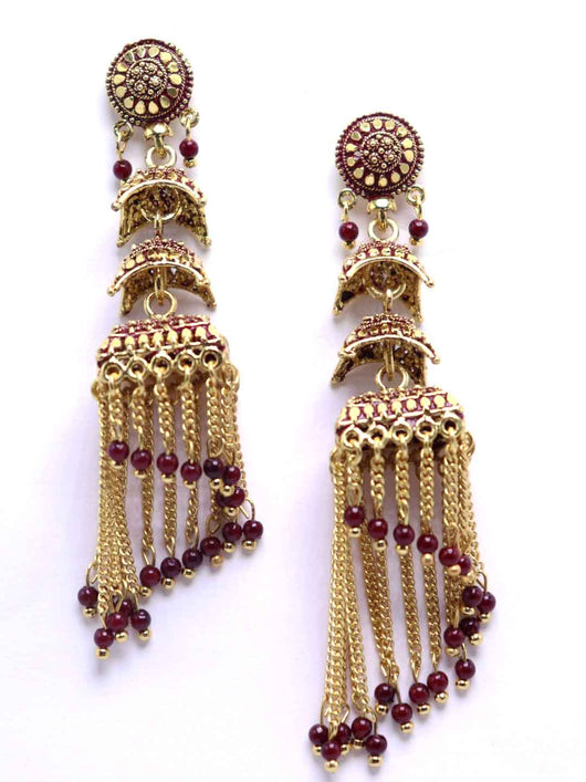 Gold Plated Multi Layered Jhumka Earrings