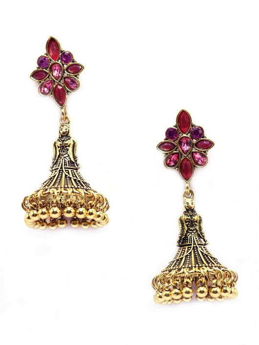 Gold Toned Stone Embedded  Jhumka Earrings
