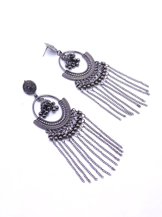 german silver oxidized drop earrings