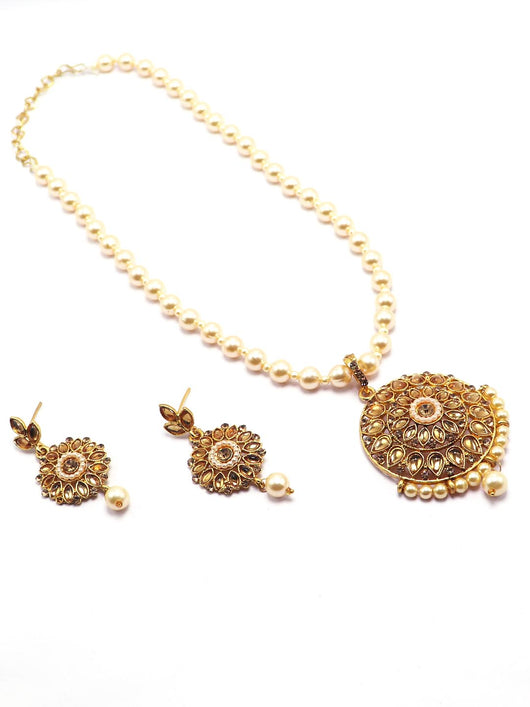 Gold Plated Pearl Necklace Set - ManMarzi
