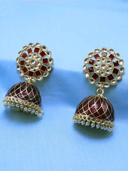Meenakari Dome Shaped Jhumka Earrings - ManMarzi