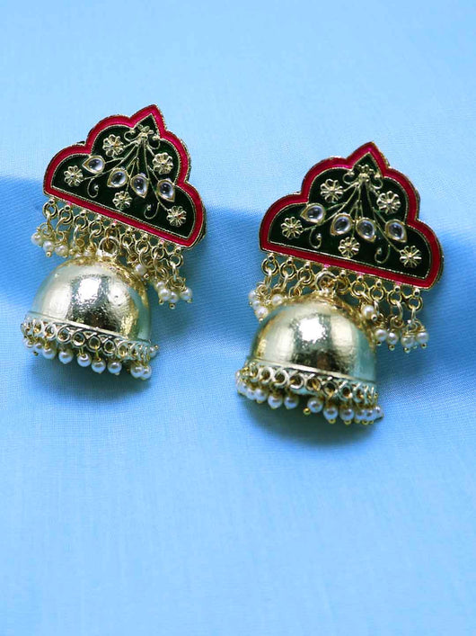 Meenakari Dome Shaped Jhumka Earrings - ManMarzi